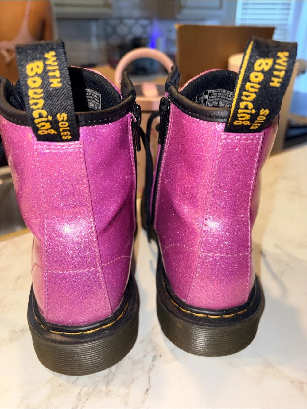 Dr. Martens Black Glitter Lace-Up Combat Boots